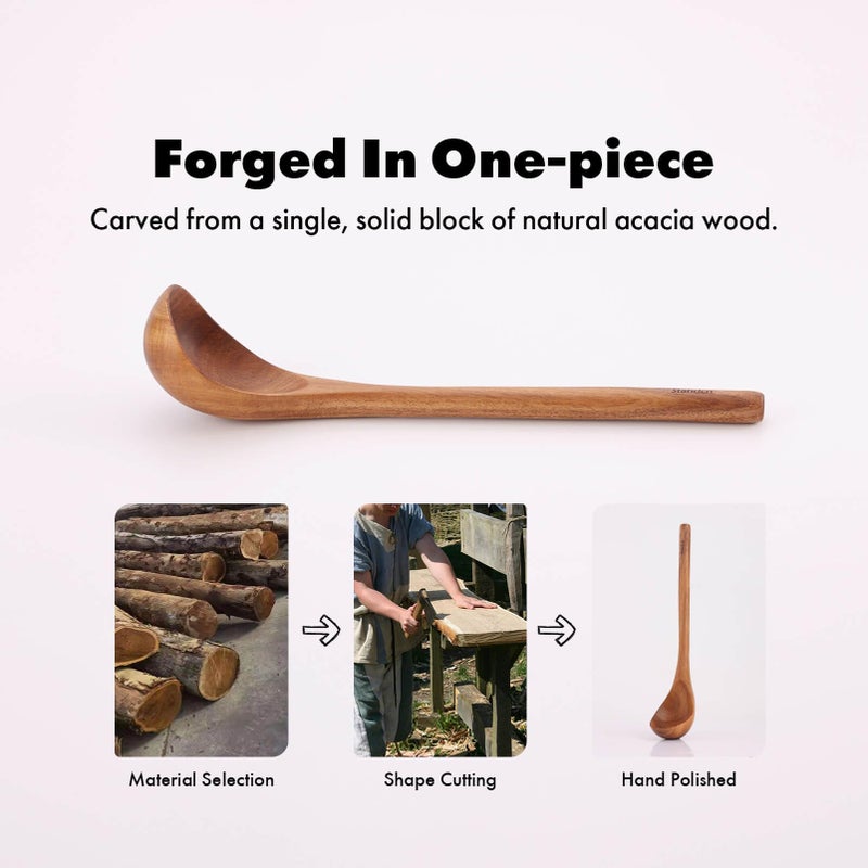 Standcn Acacia Wood Utensils Set - 6 Piece Handmade Wooden Spoons for Cooking, Natural Acacia Wood Kitchen Utensils for Non-stick Cookware, Turner, Serving Spoon, Slotted Spoon, Soup Ladle, Spaghetti - Image 5