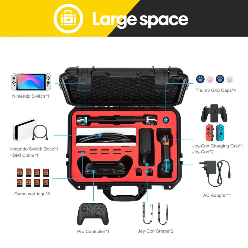 DEVASO Carrying Case for Nintendo Switch/Switch OLED, Professional Deluxe Waterproof Travel Case Soft Lining Hard Case for Nintendo Switch OLED Model (2021) Console Pro Controller & Accessories - Image 2