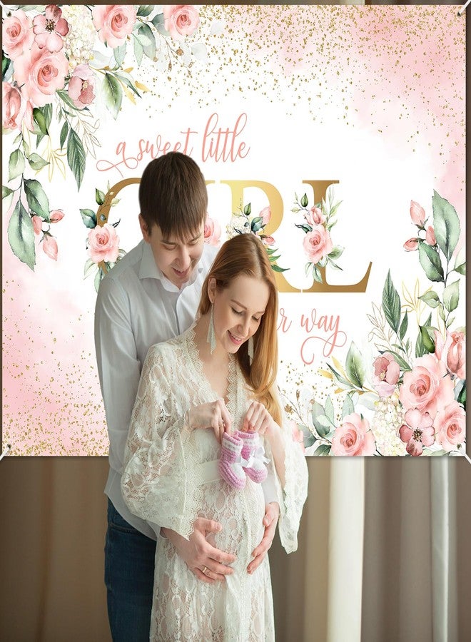 Avezano Girl Baby Shower Backdrop Pink Floral Sweet Baby Baby Shower Banner A Sweet Little Girl is on Her Way Party Decorations Banner (7x5ft) - Image 4