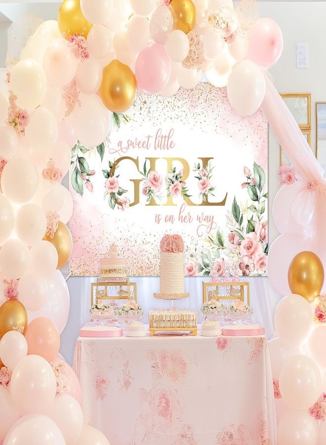 Avezano Girl Baby Shower Backdrop Pink Floral Sweet Baby Baby Shower Banner A Sweet Little Girl is on Her Way Party Decorations Banner (7x5ft) - Image 2