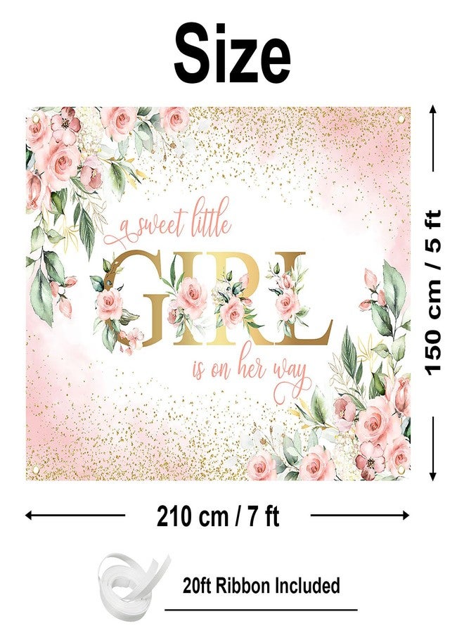 Avezano Girl Baby Shower Backdrop Pink Floral Sweet Baby Baby Shower Banner A Sweet Little Girl is on Her Way Party Decorations Banner (7x5ft) - Image 3