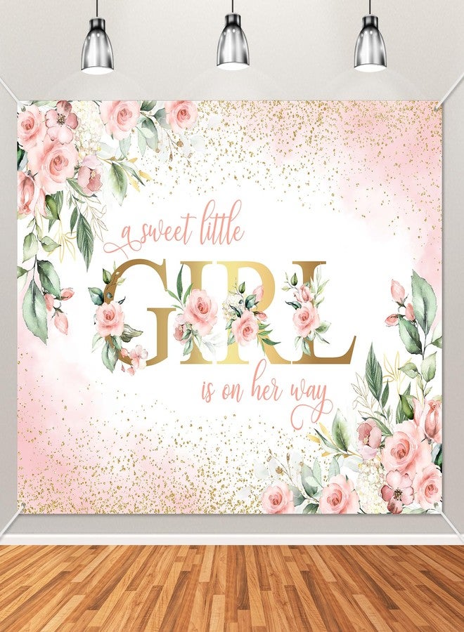 Avezano Girl Baby Shower Backdrop Pink Floral Sweet Baby Baby Shower Banner A Sweet Little Girl is on Her Way Party Decorations Banner (7x5ft) - Image 1