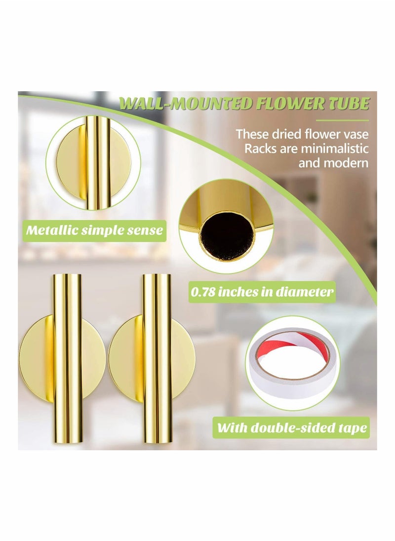 Generic - 4 Pieces Wall Mounted Flower Tube Metal Vase Decoration Holder Dried Racks with Adhesive Tape for Display (Gold) - Image 1