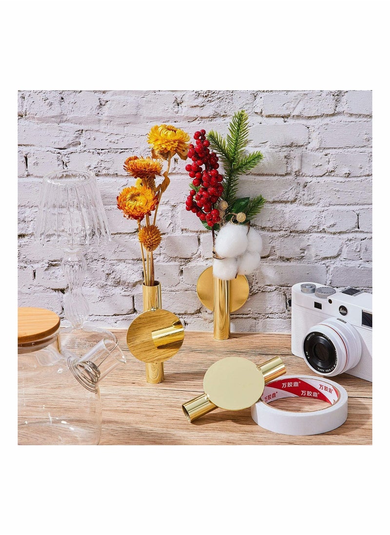 Generic - 4 Pieces Wall Mounted Flower Tube Metal Vase Decoration Holder Dried Racks with Adhesive Tape for Display (Gold) - Image 1