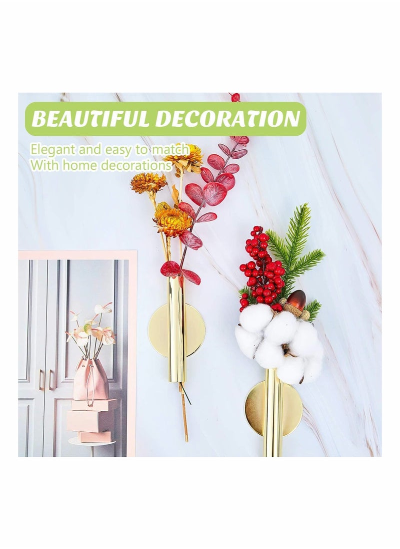 Generic - 4 Pieces Wall Mounted Flower Tube Metal Vase Decoration Holder Dried Racks with Adhesive Tape for Display (Gold) - Image 1
