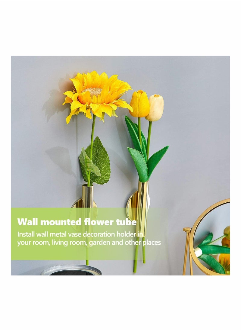 Generic - 4 Pieces Wall Mounted Flower Tube Metal Vase Decoration Holder Dried Racks with Adhesive Tape for Display (Gold) - Image 1