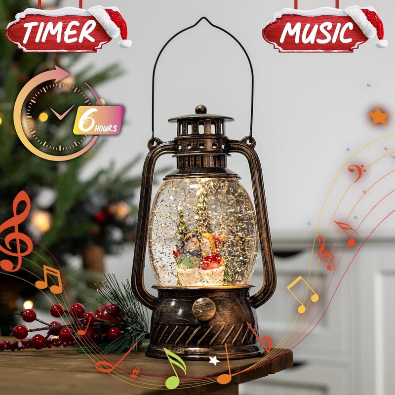 PEATOP Snow Globe Christmas Decorations Snowman, Musical Glitter Christmas Snow Globes Light Up Lantern 6H Timer USB Lined/Battery, Christmas Village Snowman Snow Globe Decor Gifts - Image 2