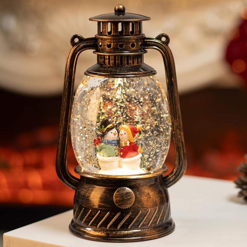 PEATOP Snow Globe Christmas Decorations Snowman, Musical Glitter Christmas Snow Globes Light Up Lantern 6H Timer USB Lined/Battery, Christmas Village Snowman Snow Globe Decor Gifts - Image 1