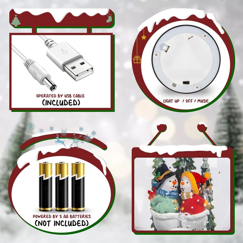 PEATOP Snow Globe Christmas Decorations Snowman, Musical Glitter Christmas Snow Globes Light Up Lantern 6H Timer USB Lined/Battery, Christmas Village Snowman Snow Globe Decor Gifts - Image 3
