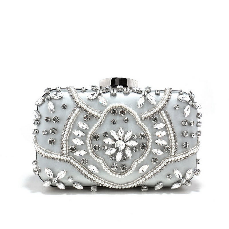 Fashion heavy handmade beaded bag dinner bag Womens European and American party banquet clutch all-match dress evening bag Silver