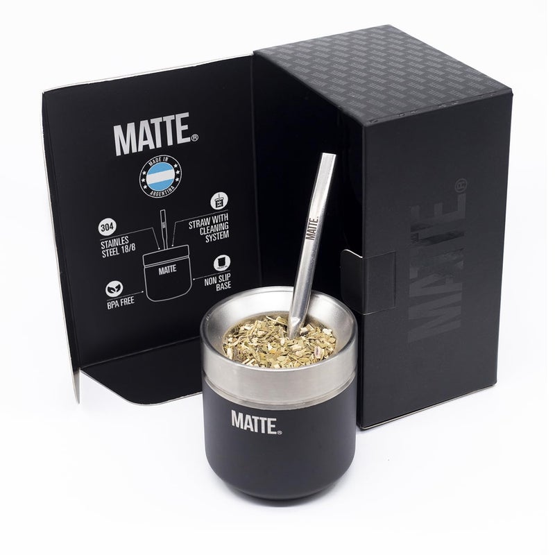 Matte 65 oz Yerba Mate Gourd and Bombilla Set Includes DS Pro Box BPA Free Yerba Mate Set Kit with Mate Straw Elegant Design NonSlip Base Black