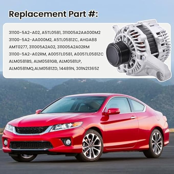 FuseRish 110A 12V Alternator Compatible with Honda Accord 2.4L 2013 2014 2015 Part #: A5TL0581ZC, 31100-5A2-A02, 31100-5A2-A02RM, AHGA88, 14489, 11999 - Image 3