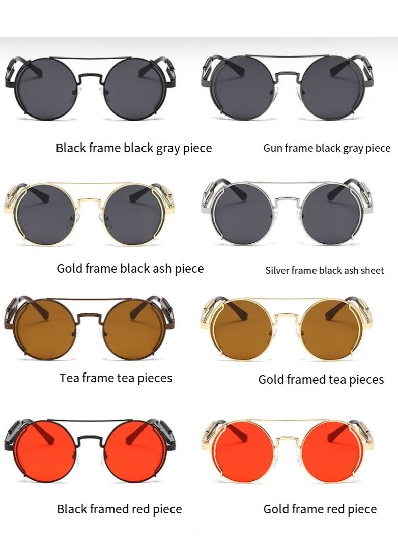 General New women's and men's sunglasses fashion personality steam punk glasses trendy color film retro round metal frame sunglasses  - Image 4