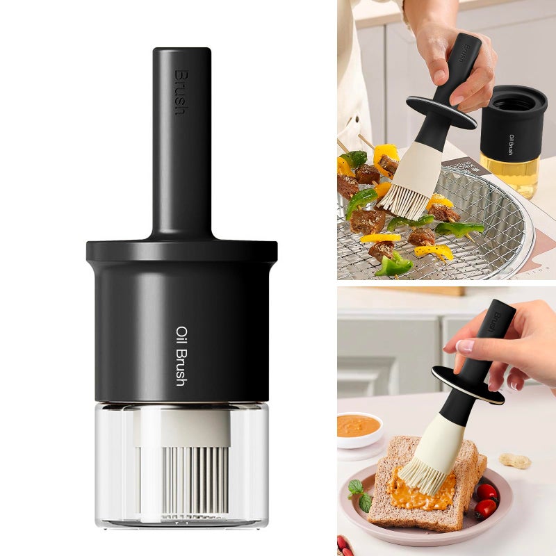 ‎YARRAMATE YARRAMATE 300ml 10oz Oil Dispenser with Brush Glass Oil Bottle for Kitchen with Silicone Heat Resistant Basting Brush Cooking Brush for Vinegar Sauce BBQ Grill Frying Black - Image 2