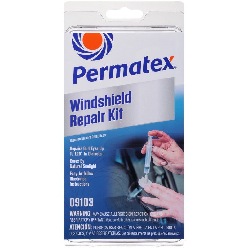 Permatex 09103 Automotive Windshield Repair Kit For Chipped And Cracked Windshields Permanent AirTight Repairs With Repair Syringe Plunger 9piece Kit