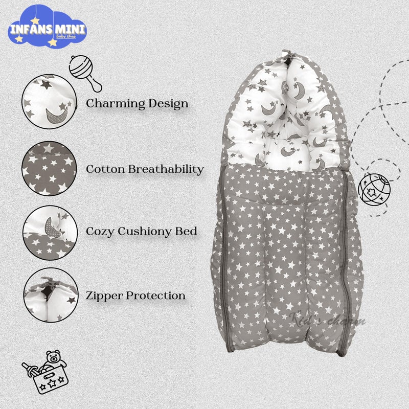 Infans Mini Star Moon Mini 3 in 1 Baby's Cotton Bed Cum Carry Bed Printed Baby Sleeping Bag-Baby Bed-Infant Portable for Unisex Easily Portable, Light Weight Carry for New Born 0-4 Months Old(Grey) - Image 4
