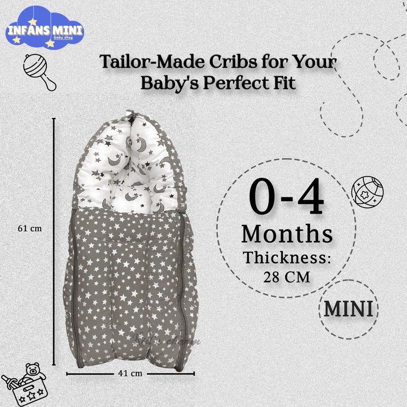 Infans Mini Star Moon Mini 3 in 1 Baby's Cotton Bed Cum Carry Bed Printed Baby Sleeping Bag-Baby Bed-Infant Portable for Unisex Easily Portable, Light Weight Carry for New Born 0-4 Months Old(Grey) - Image 2