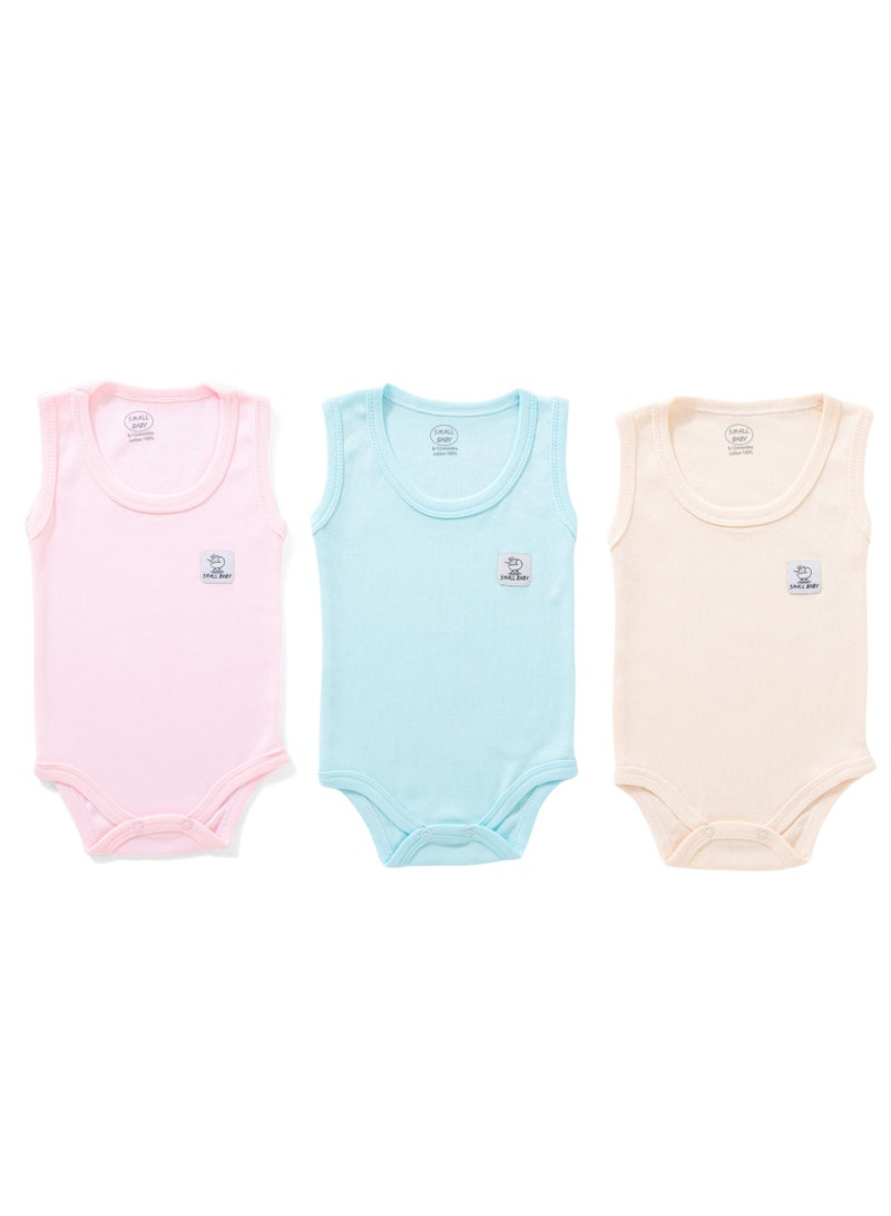 Small Baby Pack of 3 Sleeveless Baby Bodysuits 100%Cotton - Image 1