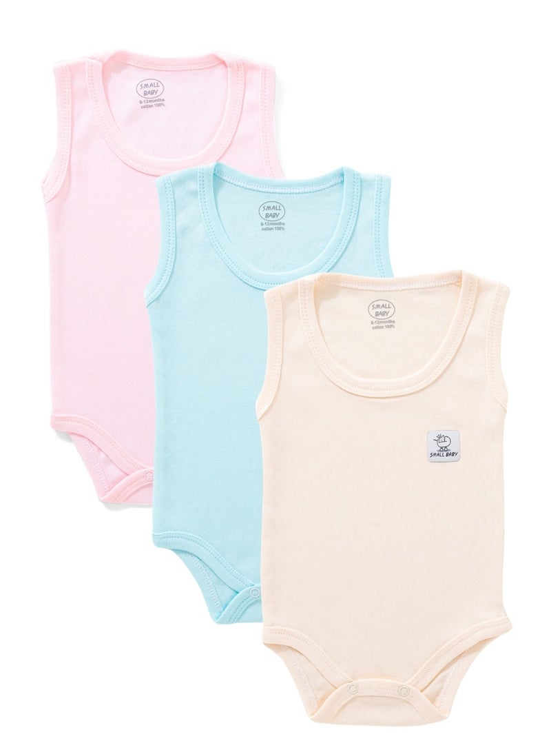Small Baby Pack of 3 Sleeveless Baby Bodysuits 100%Cotton - Image 2