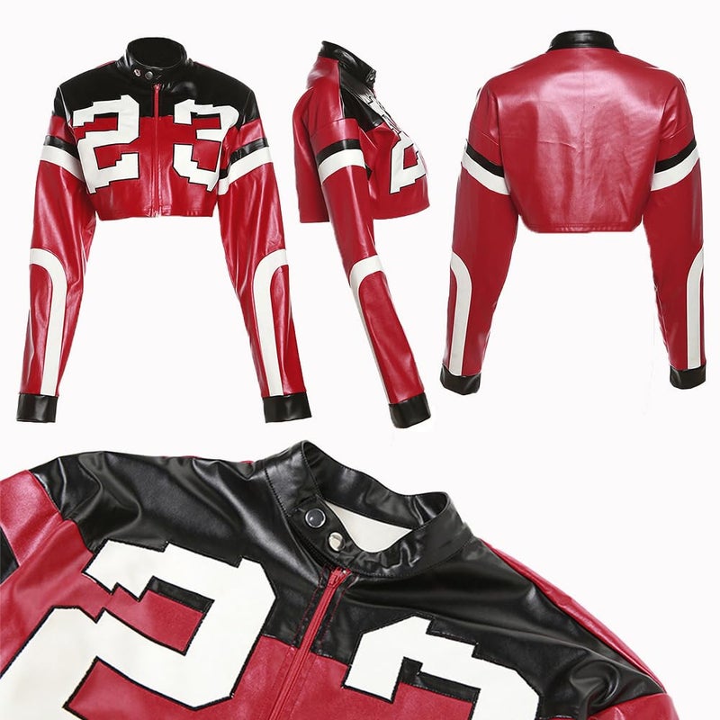 VOIKERDR Leather Jacket Cropped Jacket Motorcycle Jacket Y2K Letter Bomber Jacket Women Faux Leather Jacket Streetwear - Image 4