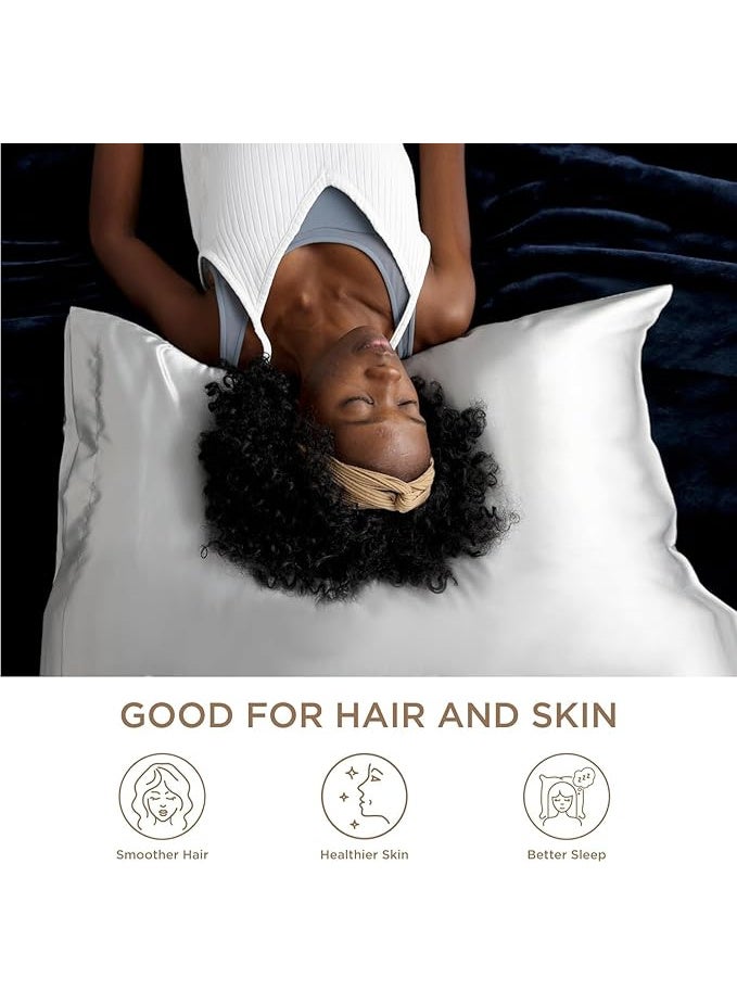 Generic Votre Beaute Pure silk pillowcase Soft and Breathable Includes (Silk Headbands, Silk Eye Mask, Hair Scrunchies) (OFF WHITE)  - Image 3