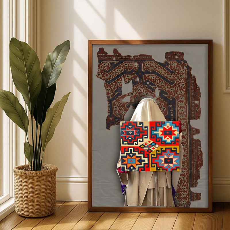 Marktna One canvas print with a Najdi art design and a hollow frame, measuring (120x80) cm. - Image 2