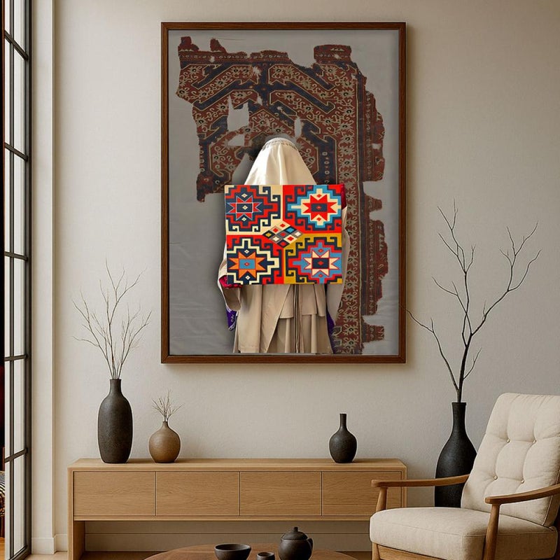 Marktna One canvas print with a Najdi art design and a hollow frame, measuring (120x80) cm. - Image 1
