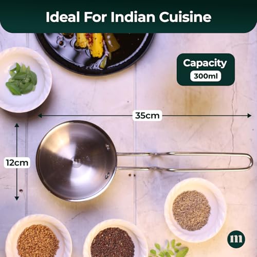 MARU Triply Stainless Steel Tadka Pan – Heavy Gauge 300ml with Long Grip & Balance Design Handle, Perfect for Flame & Induction Cooking - Image 2