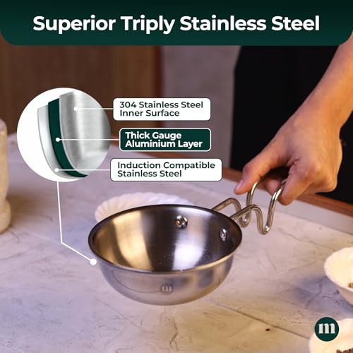 MARU Triply Stainless Steel Tadka Pan – Heavy Gauge 300ml with Long Grip & Balance Design Handle, Perfect for Flame & Induction Cooking - Image 3