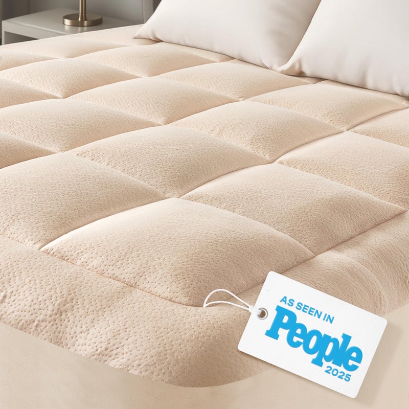Niagara Sleep Solution Ultra Soft Queen Size Mattress Topper - Viscose Made from Bamboo Pillow Top Mattress Pad for Back Pain Relief - Naturally Cooling for Hot Sleepers, Beige - Image 1