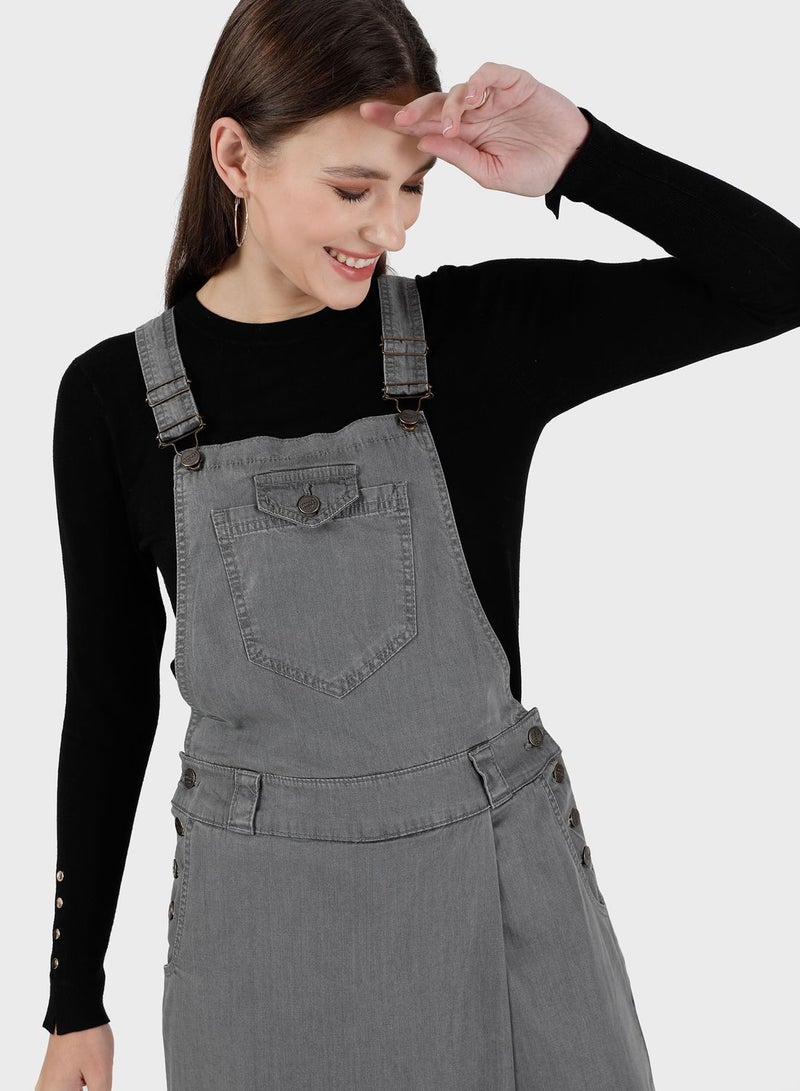 Modanisa Wide Leg Pocket Detail Denim Jumpsuit  - Image 3