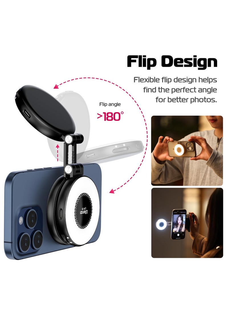 ULANZI Magnetic Selfie Light, LED Fill Light Compatible with Magsafe, LED Selfie Ring Light Included Sticky Ring for Phones, for Selfies/Photography/TikTok/Zoom Calls/Video Conference Color Black - Image 3