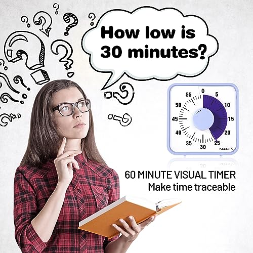 Secura 7.5 Inch Visual Timer, 60 Minute Oversize Visual Countdown Timer for Kids and Adults, Durable Mechanical Time Management Tool (Violet) - Image 2