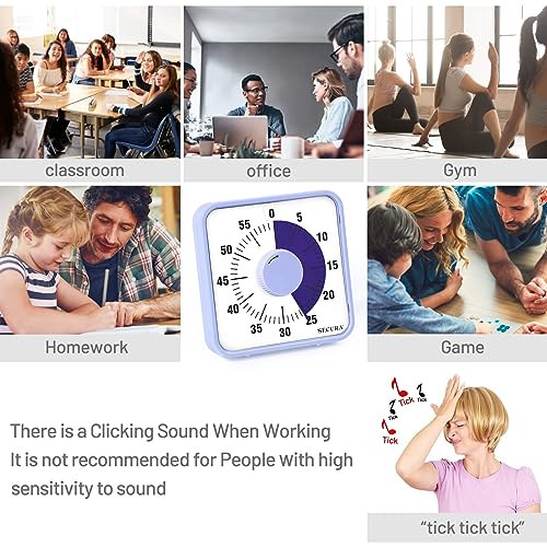 Secura 7.5 Inch Visual Timer, 60 Minute Oversize Visual Countdown Timer for Kids and Adults, Durable Mechanical Time Management Tool (Violet) - Image 4