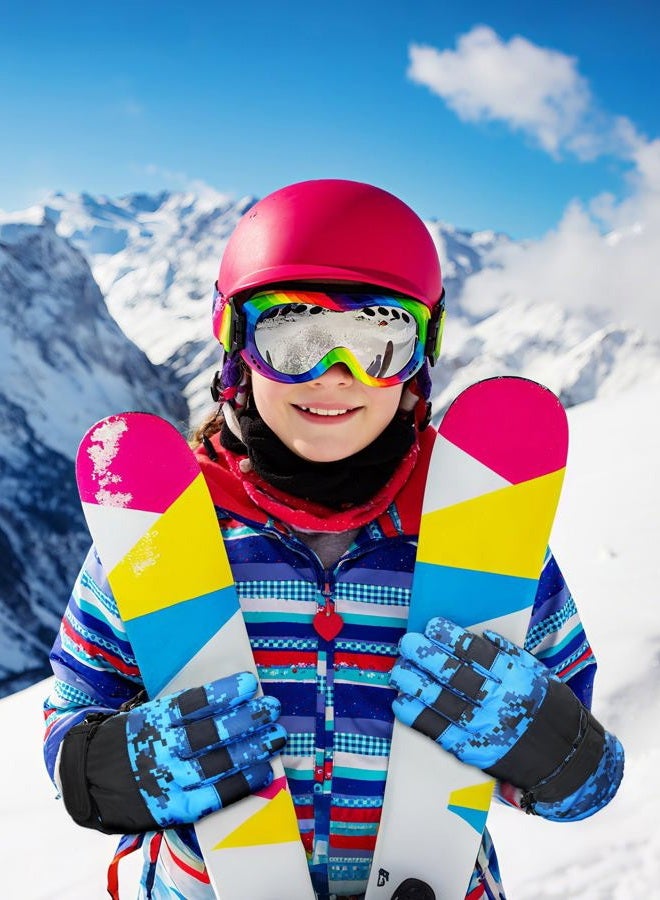 Satinior 2 Pairs Kids Waterproof Winter Snow Gloves Ski Gloves for Boy Girl Outdoor Warm Thickening Snowboard(Blue, Black,3-6 Years) - Image 2
