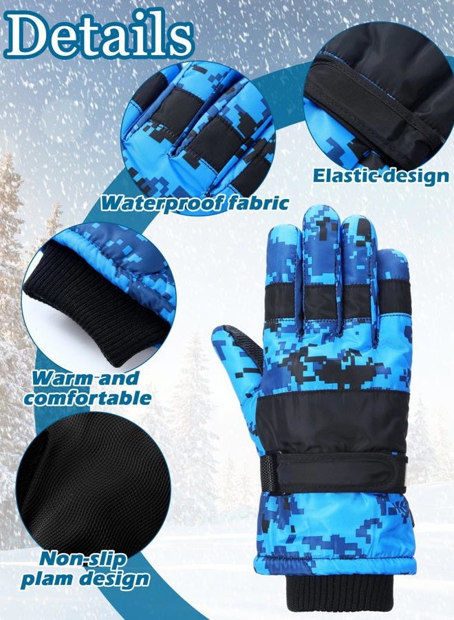 Satinior 2 Pairs Kids Waterproof Winter Snow Gloves Ski Gloves for Boy Girl Outdoor Warm Thickening Snowboard(Blue, Black,3-6 Years) - Image 5