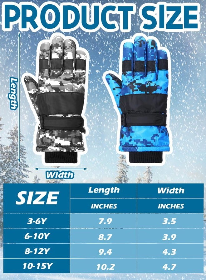 Satinior 2 Pairs Kids Waterproof Winter Snow Gloves Ski Gloves for Boy Girl Outdoor Warm Thickening Snowboard(Blue, Black,3-6 Years) - Image 3