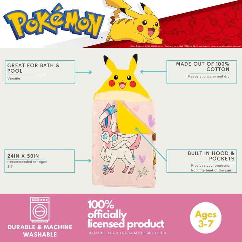 Franco Pokemon Girl Anime Kids Super Soft Bath/Pool/Beach Soft Cotton Terry Hooded Towel Wrap, 24 in x 50 in, (Officially Licensed Product) By Franco - Image 3