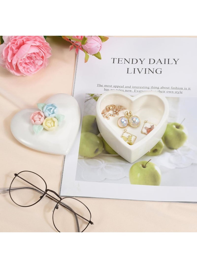 SOLARAE Jewelry Box for Women - Small Storage Box with Lid for Rings, Earrings, Necklaces, and Beads - Home Decoration - Mother's Day Gift (White Heart Box with Orange Pink Flower) - Image 2