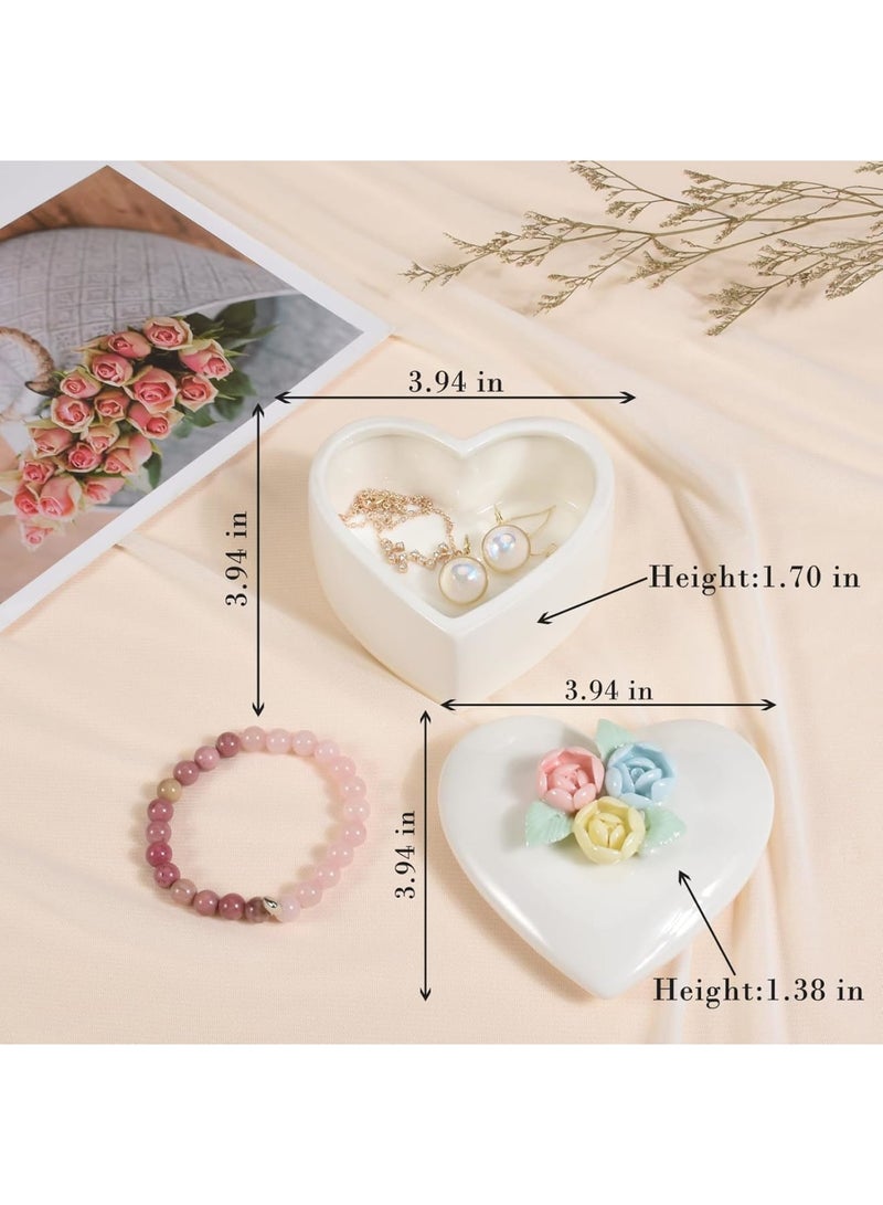 SOLARAE Jewelry Box for Women - Small Storage Box with Lid for Rings, Earrings, Necklaces, and Beads - Home Decoration - Mother's Day Gift (White Heart Box with Orange Pink Flower) - Image 5