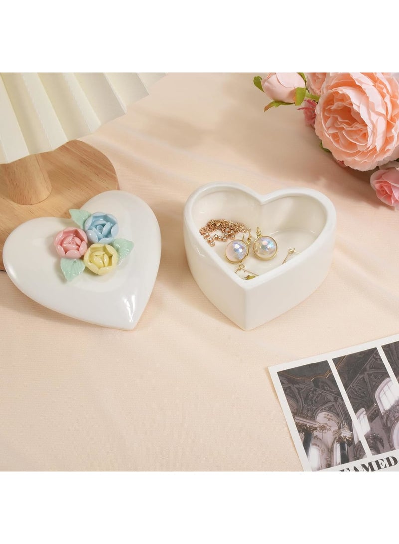 SOLARAE Jewelry Box for Women - Small Storage Box with Lid for Rings, Earrings, Necklaces, and Beads - Home Decoration - Mother's Day Gift (White Heart Box with Orange Pink Flower) - Image 4