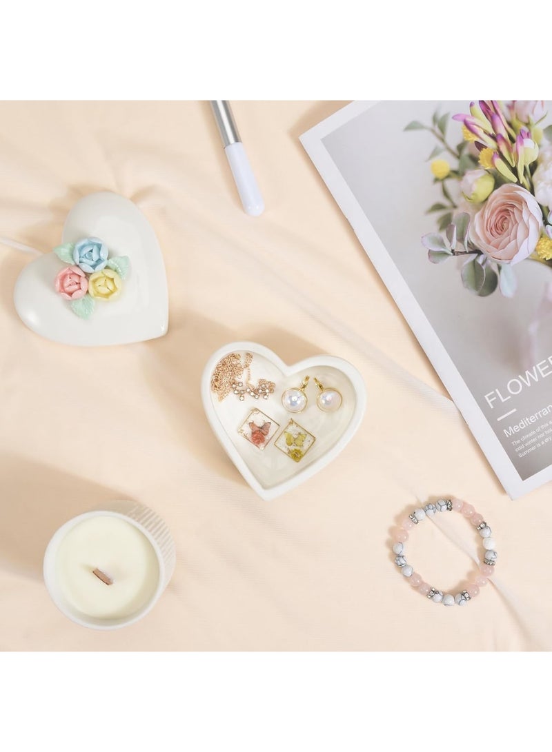 SOLARAE Jewelry Box for Women - Small Storage Box with Lid for Rings, Earrings, Necklaces, and Beads - Home Decoration - Mother's Day Gift (White Heart Box with Orange Pink Flower) - Image 3