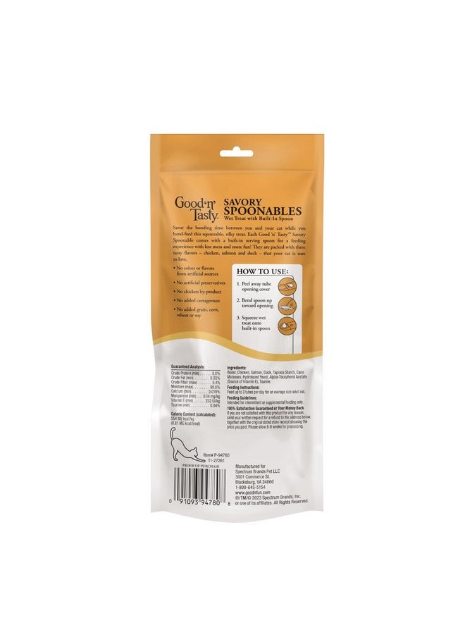 Good'n'Fun - Good ‘n’ Tasty Savory Spoonables with Real Chicken, Salmon & Duck, 6 Count Tube, Triple Flavor Squeezable Lickable Wet Treats for Cats with Built-in Spoon for Less Mess - Image 1