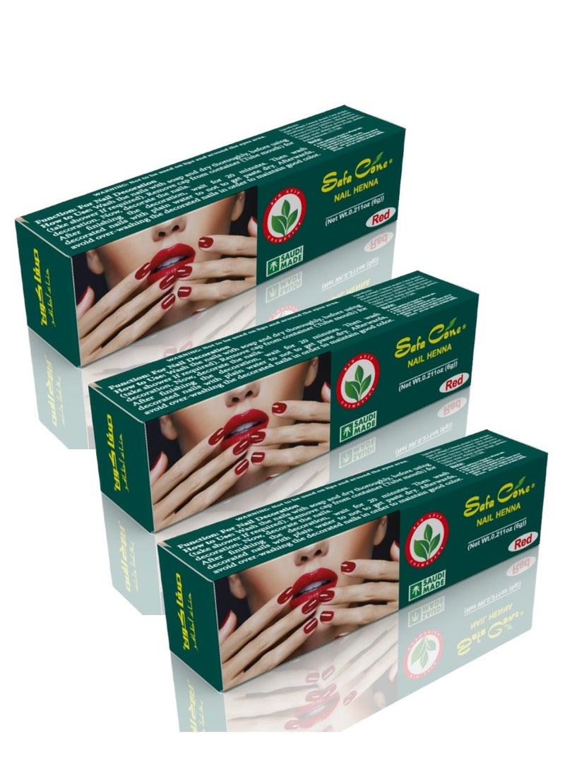 Safa - Safa Ready-to-Use Red Henna Cone Nail Polish with All Natural Herbal Ingredients and Chemical Dyes Free - Pack of 3 (6 g) - Image 1