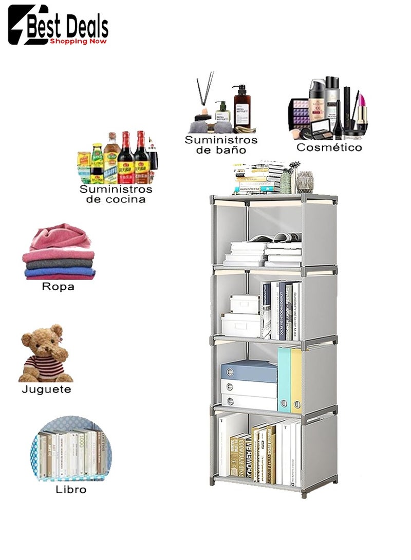 Best Deals Living Room Bedroom Rental Storage Bookshelf, Multi-Function Storage Rack, Bookshelf, Stackable Assembly Storage, Waterproof Non-Woven Fabric, Can Store Shoes, Books, Toys, Etc.Single-Row 4-Compartment Multi-Function Storage Bookshelf, Gray - Image 4