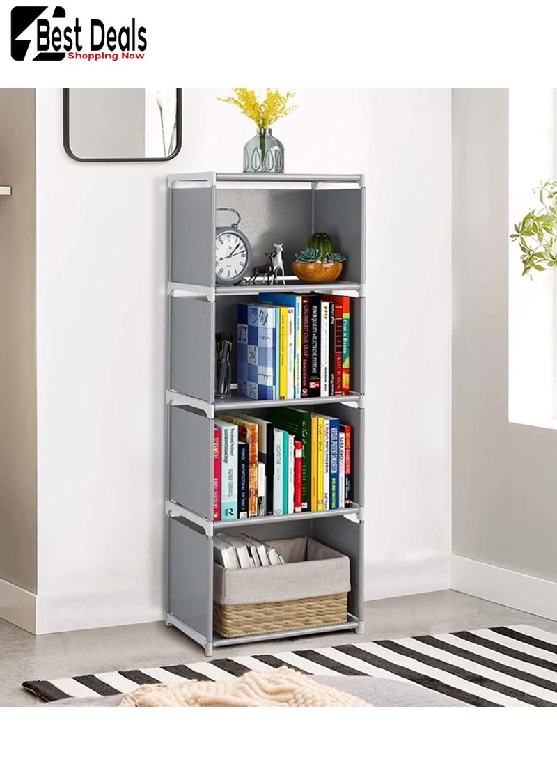 Best Deals Living Room Bedroom Rental Storage Bookshelf, Multi-Function Storage Rack, Bookshelf, Stackable Assembly Storage, Waterproof Non-Woven Fabric, Can Store Shoes, Books, Toys, Etc.Single-Row 4-Compartment Multi-Function Storage Bookshelf, Gray - Image 1
