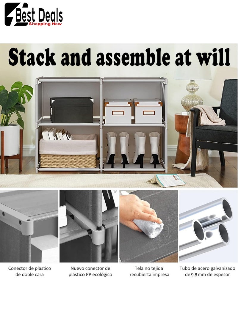Best Deals Living Room Bedroom Rental Storage Bookshelf, Multi-Function Storage Rack, Bookshelf, Stackable Assembly Storage, Waterproof Non-Woven Fabric, Can Store Shoes, Books, Toys, Etc.Single-Row 4-Compartment Multi-Function Storage Bookshelf, Gray - Image 3