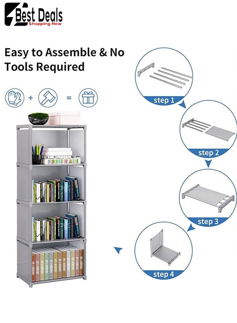 Best Deals Living Room Bedroom Rental Storage Bookshelf, Multi-Function Storage Rack, Bookshelf, Stackable Assembly Storage, Waterproof Non-Woven Fabric, Can Store Shoes, Books, Toys, Etc.Single-Row 4-Compartment Multi-Function Storage Bookshelf, Gray - Image 5