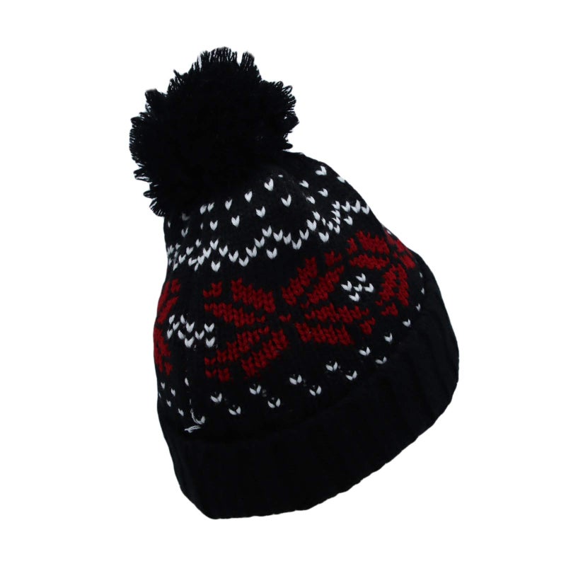 WITHMOONS Knit Fairs Isle Nordic Bobble Pom Beanie Hat JZP0026 (Black) - Image 4