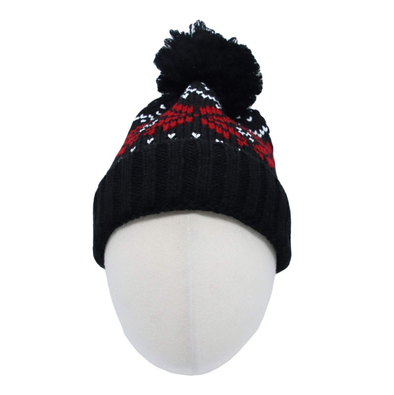 WITHMOONS Knit Fairs Isle Nordic Bobble Pom Beanie Hat JZP0026 (Black) - Image 2